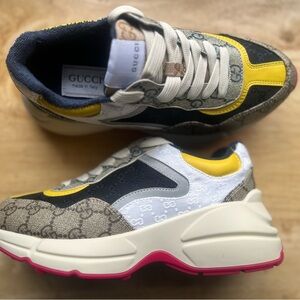 Gucci monogram rython Sneakers with Yellow and Blue Accents